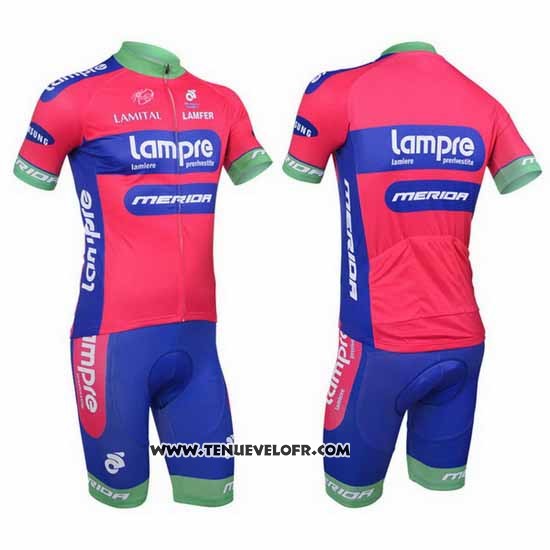 2013 Maillot Ciclismo Lampre Merida Rose et Azur Manches Courtes et Cuissard
